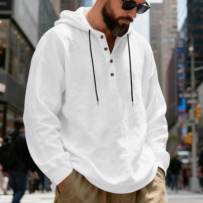 Loose-fit Breathable Long-sleeve Linen Hoodie For Men