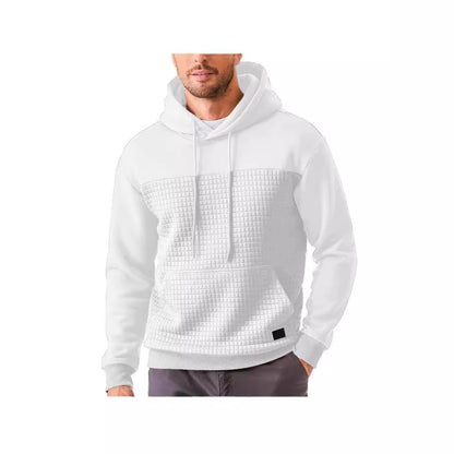 Men’s Plus-Size Fleece Hoodie – Casual Plaid Patchwork Pullover