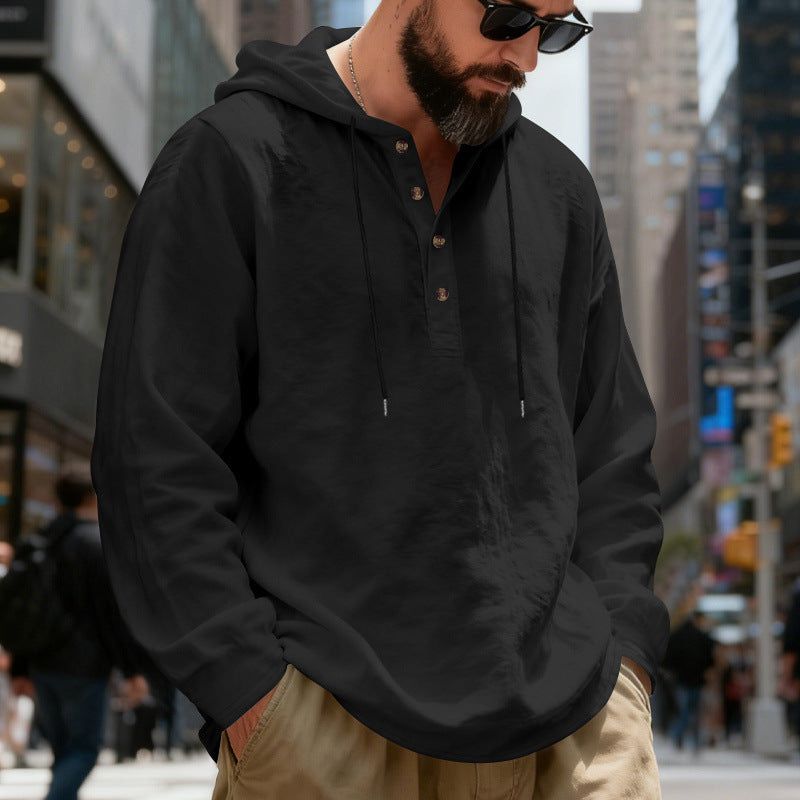 Loose-fit Breathable Long-sleeve Linen Hoodie For Men