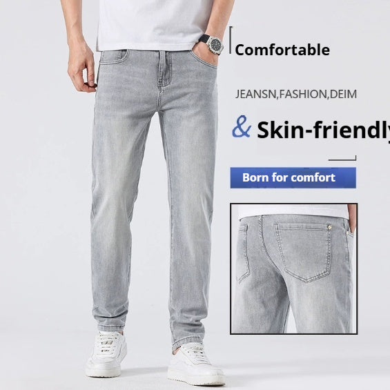 Men’s Light Wash Slim Straight Jeans – Casual Denim Pants