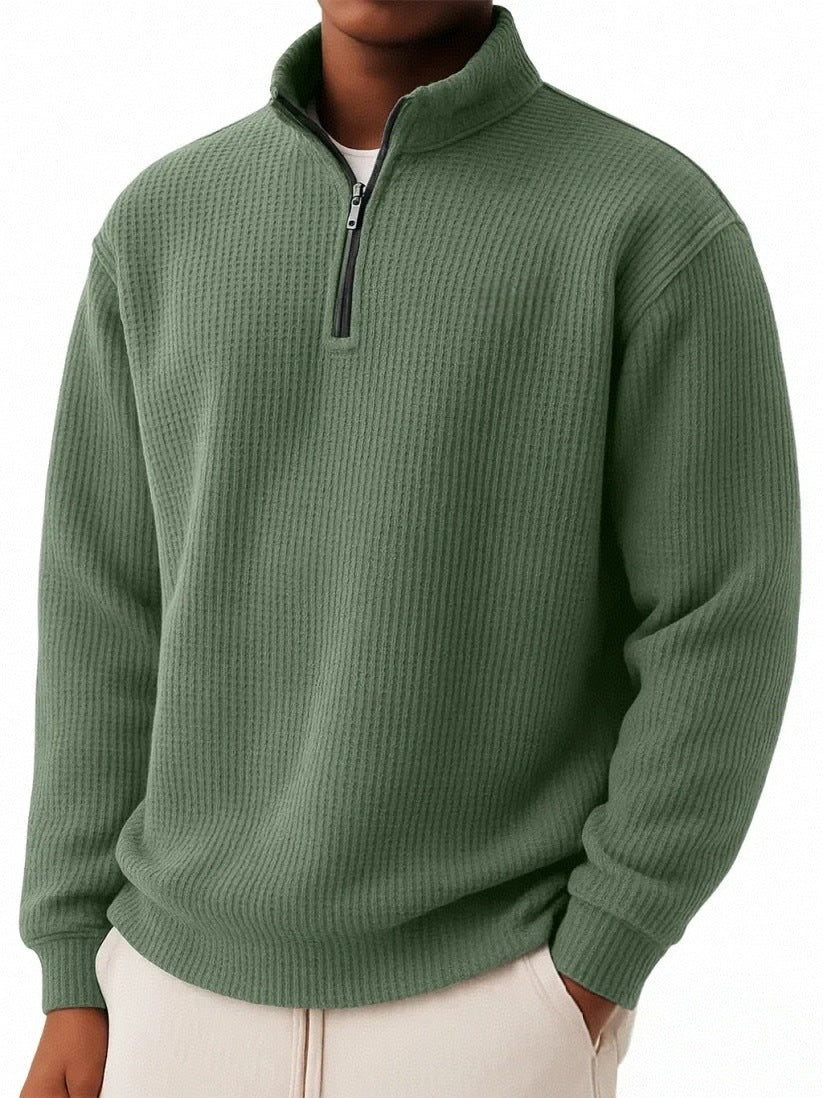 Men’s Relaxed-Fit Waffle Knit Zip-Up – Casual Long Sleeve Top