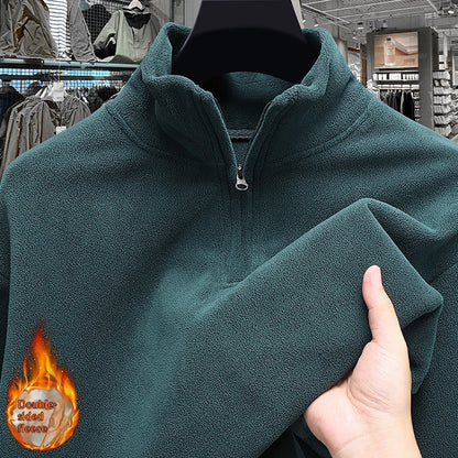 Men’s Half-Zip Polar Fleece Sweater – Stand-Up Collar Casual Top
