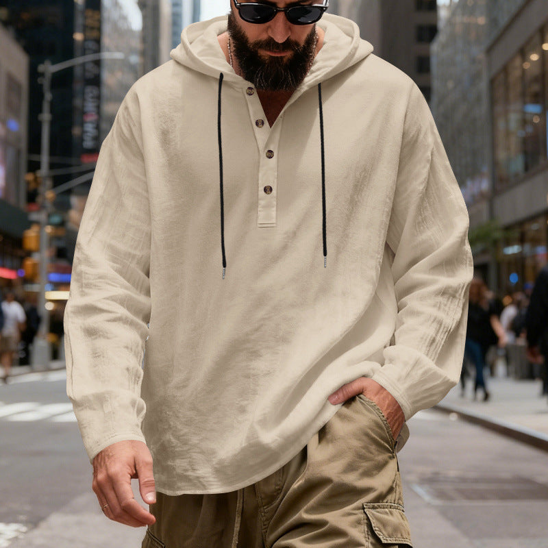 Loose-fit Breathable Long-sleeve Linen Hoodie For Men