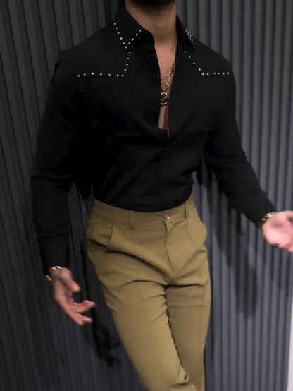 Chic Black Button-down Collar Shirt