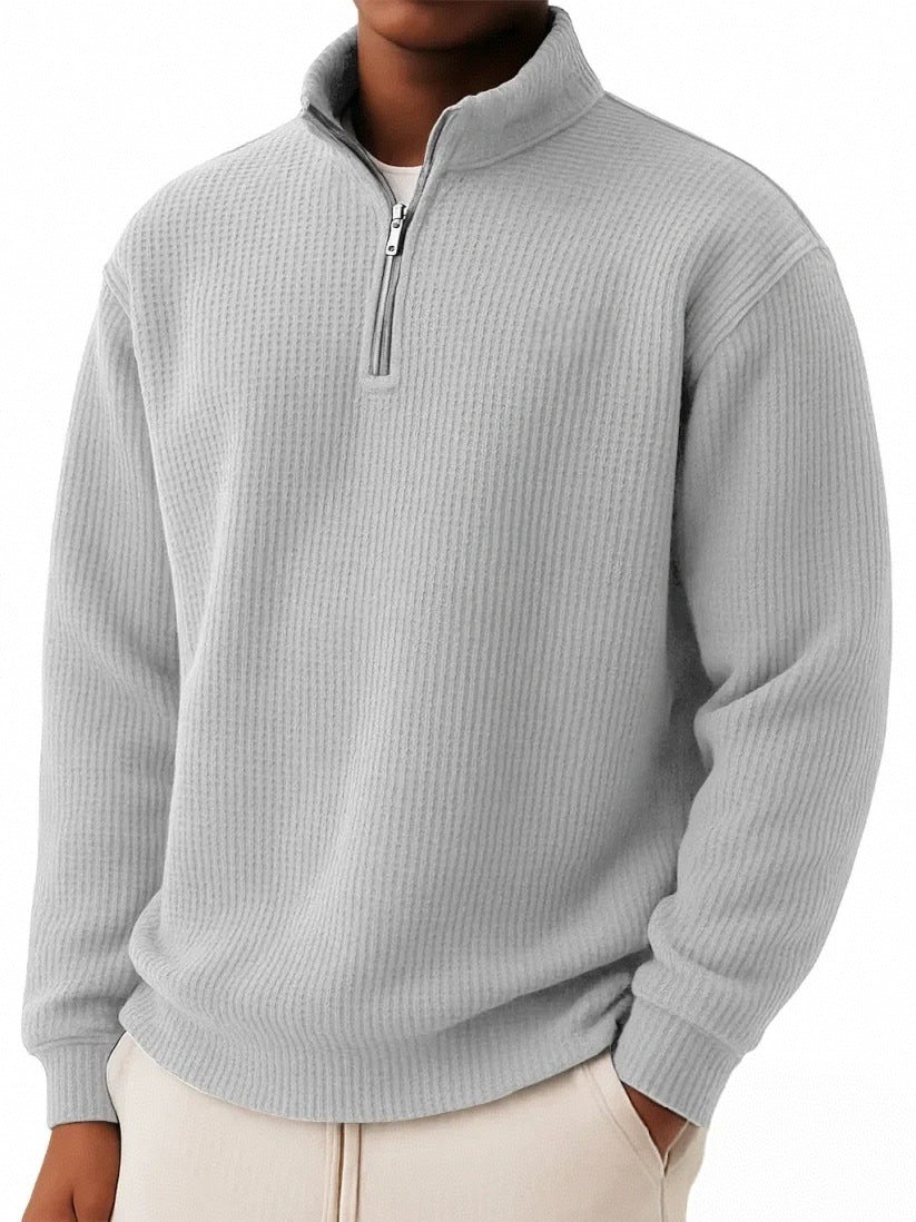 Men’s Relaxed-Fit Waffle Knit Zip-Up – Casual Long Sleeve Top