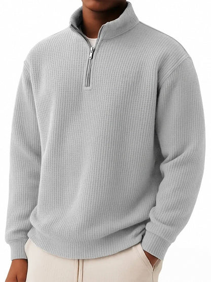 Men’s Relaxed-Fit Waffle Knit Zip-Up – Casual Long Sleeve Top