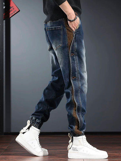 Men’s Heavy-Duty Patchwork Overalls – Casual Streetwear Work Pants