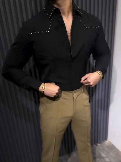 Chic Black Button-down Collar Shirt