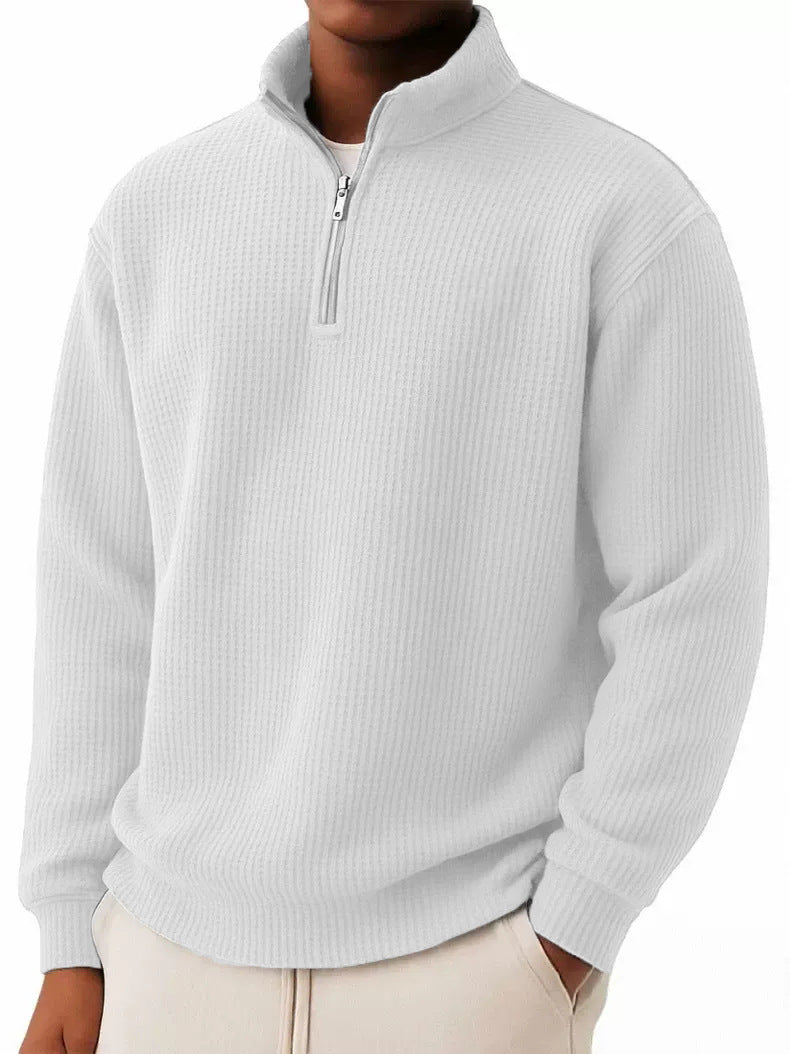 Men’s Relaxed-Fit Waffle Knit Zip-Up – Casual Long Sleeve Top