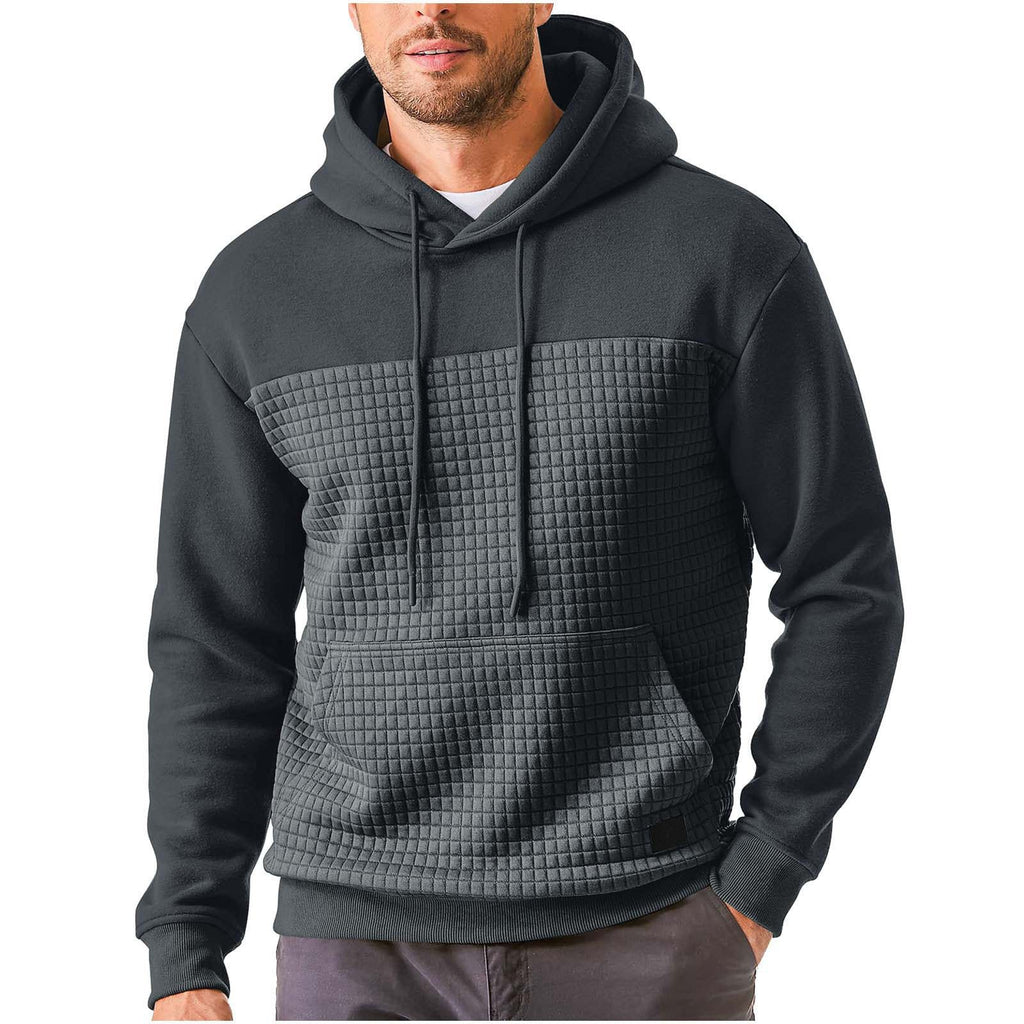 Men’s Plus-Size Fleece Hoodie – Casual Plaid Patchwork Pullover