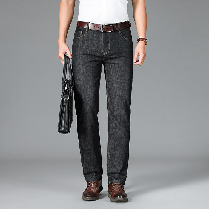 Men's Fleece-Lined Straight-Leg Loose-Fit Thickened Warm Casual Denim Jeans